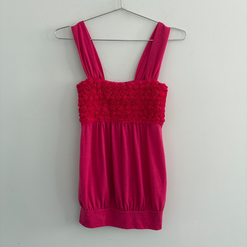 Taboo Women Pink Rosette Bust Sleeveless Babydoll Tank Top Small